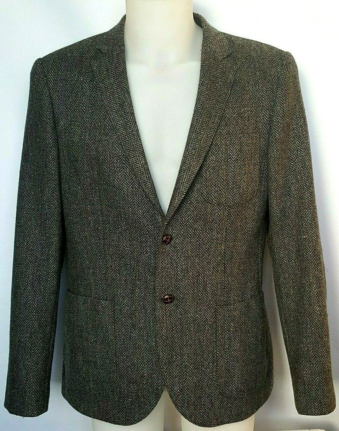 Mens River Island Herringbone Tweed Sports Jacket UK 4446 Grey Classic