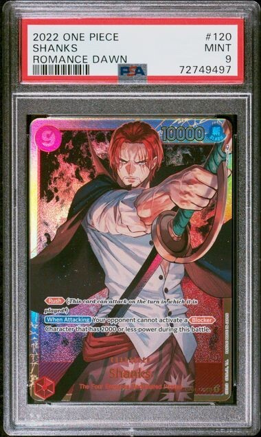 PSA 9 Romance Dawn Shanks OP01-120 Secret Rare One Piece Card Game Mint