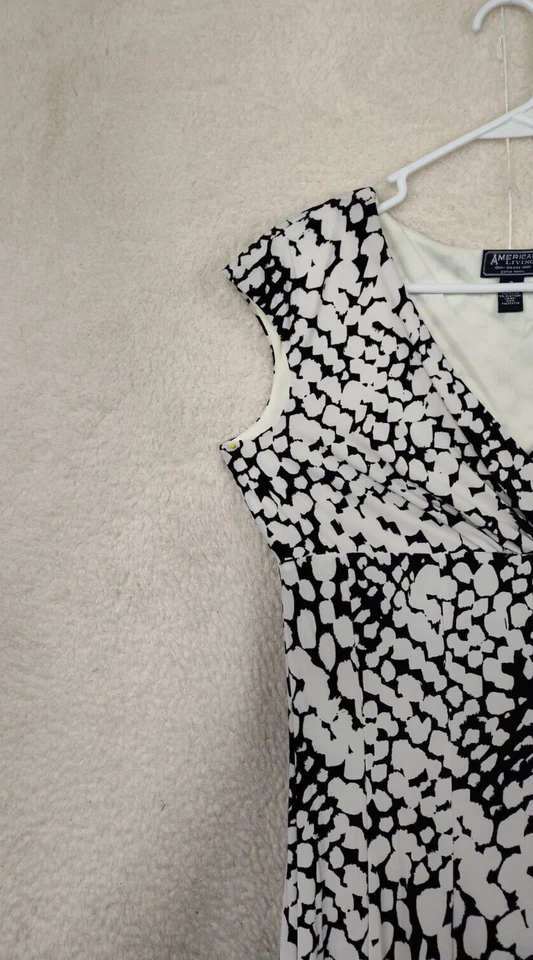 American Living Women Dress 8 White Print PolyBlend Short Sleeve Ruffle Knee Fit - Image 2 of 4