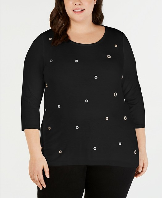New INC Women's Plus Size 3X Deep Black Rhinestone Detailed Top eBay