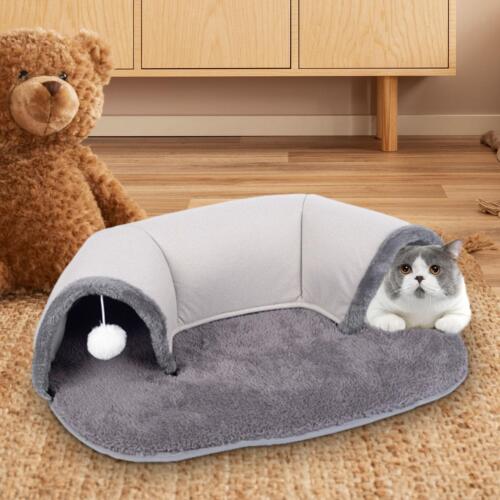 Cat Tunnel and Bed Toy Set Machine Washable for Kitten Puppy Rabbit Ferret Plush - Picture 1 of 8