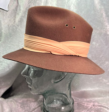 Brown Fedora Hat Made in USA Size Medium Satin Band 100% Wool Felt Dick Tracy