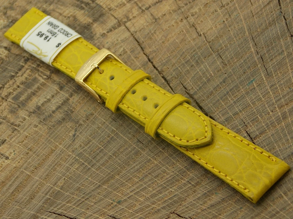 Correa de reloj vintage NOS ZRC amarillo cocodrilo 16 mm con hebilla tono dorado sin usar para hombre Foto 2 de 4