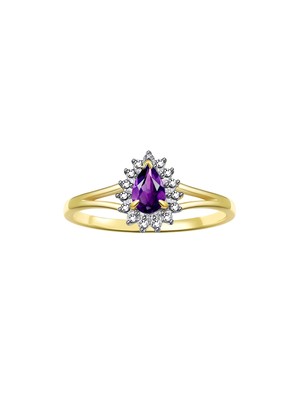 RYLOS Halo Ring: Diamond Birthstone 6x4MM Gemstone Gold Plated Silver Sizes 5-10