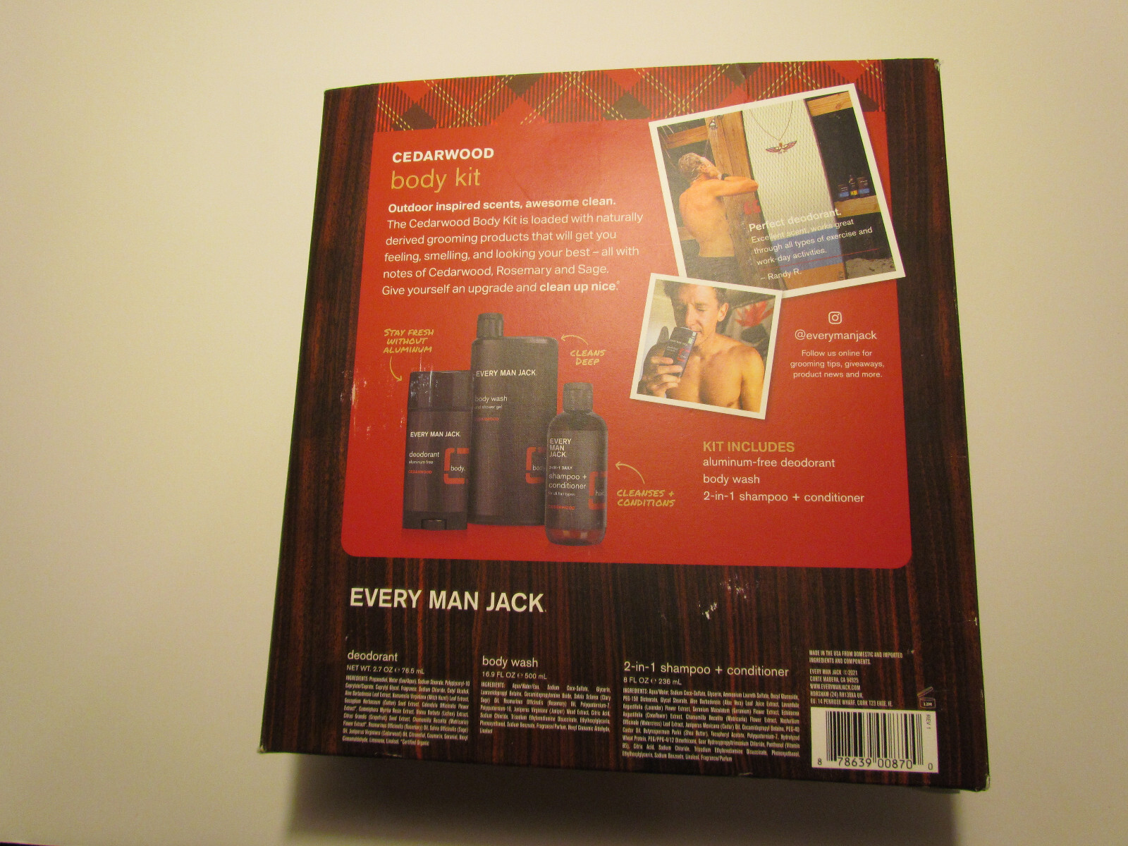 New Every Man Jack 3 Pc Set Cedarwood Deodorant, Shampoo+ Conditioner