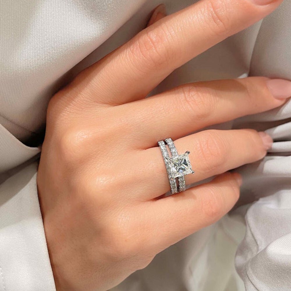 Princess Cut Ct Lab Grown IGI Diamond Wedding Ring Set 18k White Gold  Women