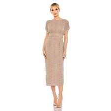 Mac Duggal Beaded Cap Sleeve Column Midi Dress Dark Mocha Size 18 NWT
