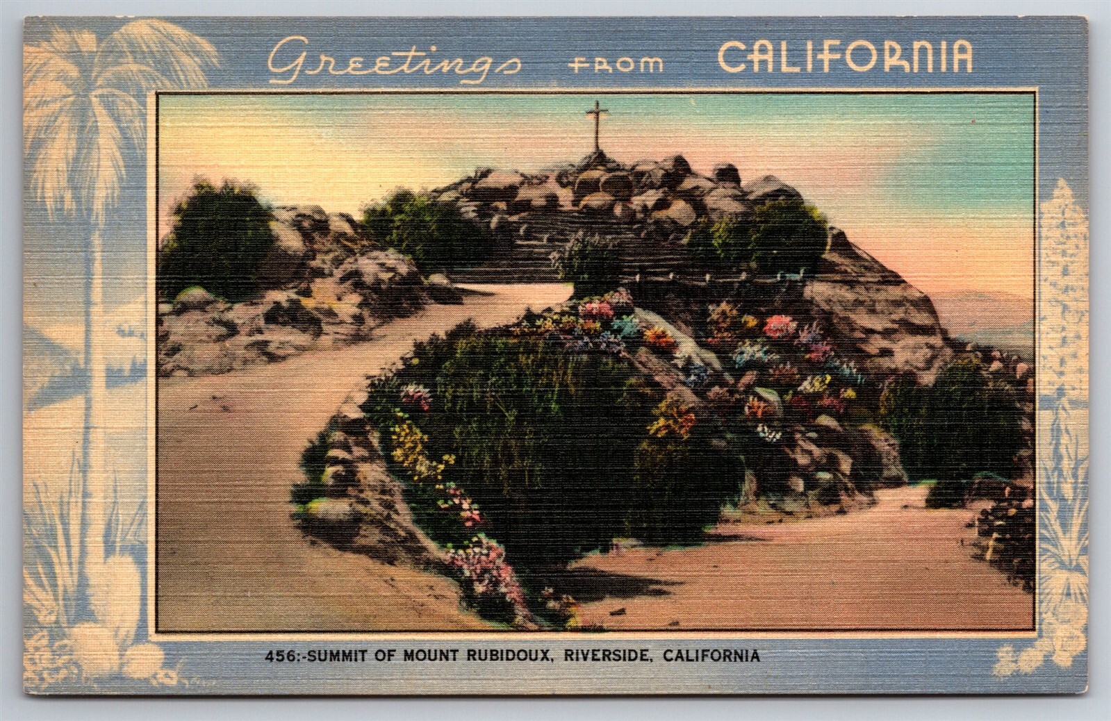 Greetings Summit Of Mt Rubidoux Riverside CA C1930s Postcard AC7