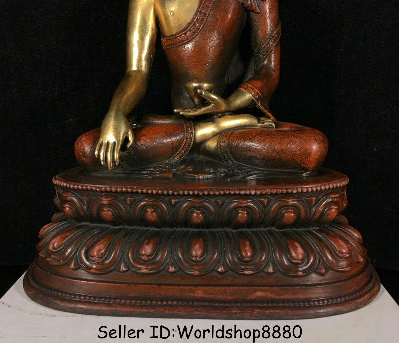 Estatua túnica de Buda Shakyamuni Amitabha Tíbet dorado oro 24k cobre rojo antiguo de 9,8" Foto 3 de 4