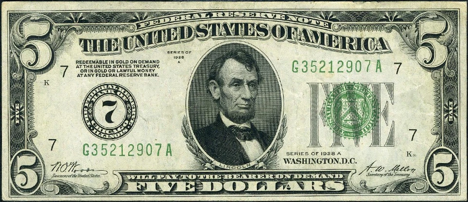 FR. 1951 G $5 1928-A Federal Reserve Note Chicago G-A Block VF+ - Image 2 of 3