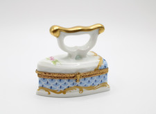 Vintage Limoges France Hand-Painted Blue & Gold Victorian Iron Trinket Box