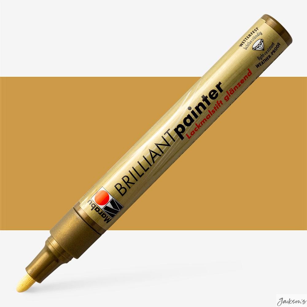 Marabu Brilliant Painter Paint Marker Organic Solvent 2-4mm Gold Multi Surfac...