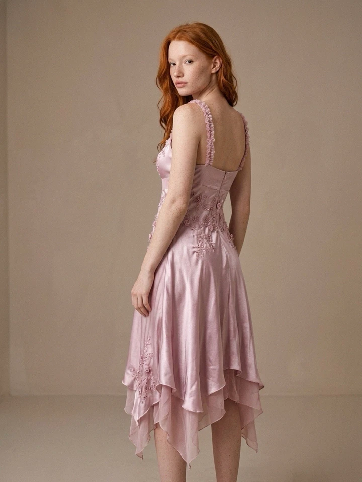 Vestido Sue Wong Y2K Rosa Lavanda Talla 6 Excelente Vintage 3D Flores Cuentas - Imagen 3 de 4