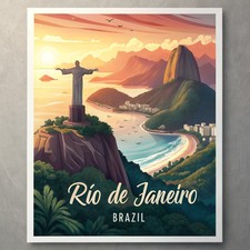 Vibrante Rio de Janeiro Brasile - Poster Iconico Cristo Redentore Arte_piùDettagli