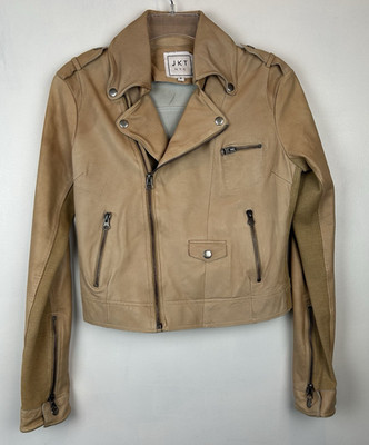 JKT NYC Leather Motorcycle Jacket Size Small Beige Quiet Luxury Capsule Minimal