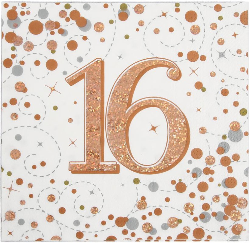 16th Birthday Party Napkins – Rose Gold 3 Ply Quality Party Serviette Pack of 16