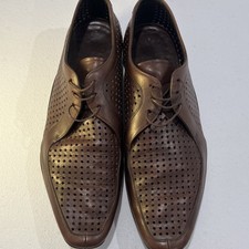 PRADA Men's Brown Perforated Handmade Leather Oxford Lace Up Square Toe Shoes 7