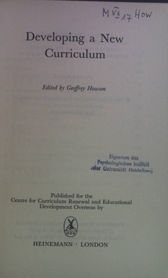 Developing a New Curriculum; The Centre for Curriculum Renewal and Educa 2096502