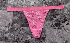 NWT VICTORIA'S SECRET PINK WHITE MAROON SWAN LIGHTWEIGHT BAND V STRING PANTIES