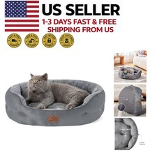 Round Dog Bed 25 Inch Washable Pet Bed with Non Slip Bottom Grey