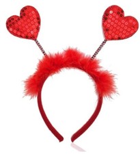 Heart Headband Sequin Love-shaped Head Boppers Valentine's Day Headband Red