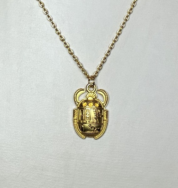 Alternate view of Egyptian Scarab Beetle Pendant 20" Gold-plated Chain Necklace Gift Bag