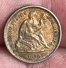 1860-o Seated liberty half dime , AU , nice color and surfaces