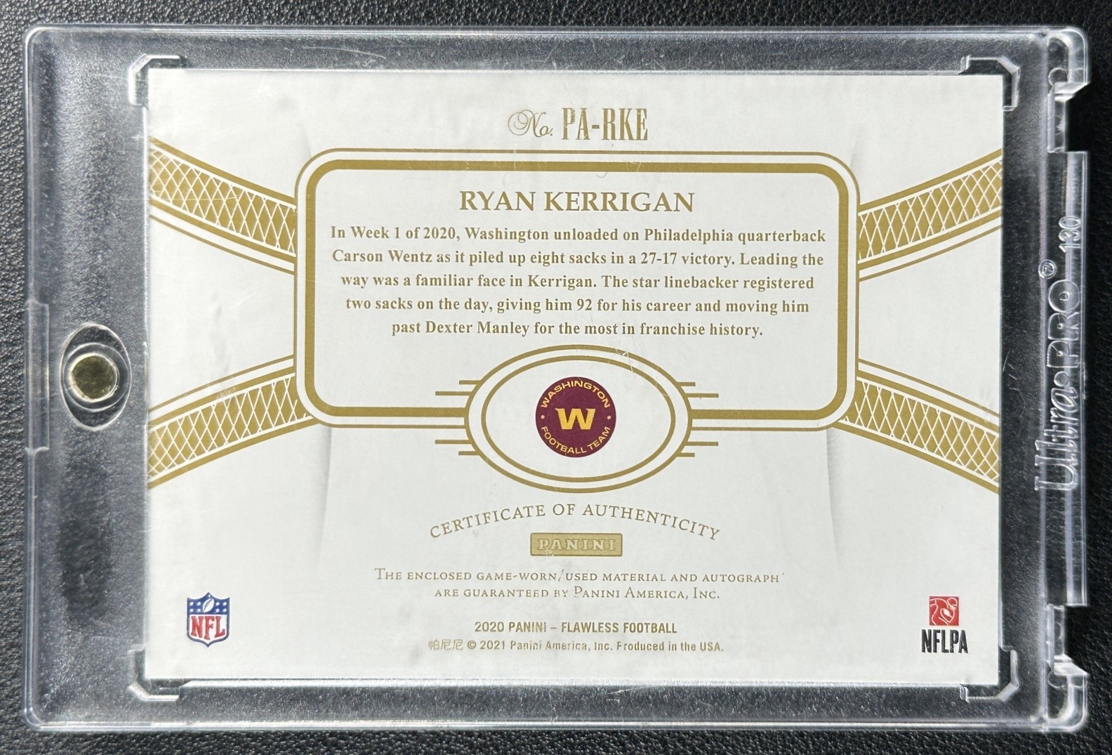 RYAN KERRIGAN 2020 PANINI FLAWLESS GAME-USED DIRTY PATCH AUTO RUBY 6/15 view 2