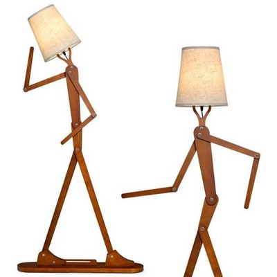 Verstellbare Holz Stehlampe Stoffschirm Elegantes Humanoides Design Wohndeko USA