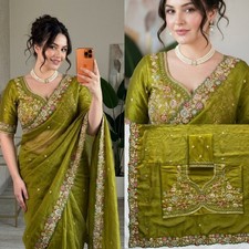 NEW WEDDING SAREE BOLLYWOOD PAKISTANI ETHNIC PARTY WEAR DESIGNER SARI INDIAN