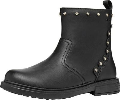 Geox J Eclair ältere Mädchen UK 6 EU 39 schwarze flache Stiefeletten mit Nieten Reißverschluss