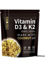 180 Soft Gell Vitamin D3+K2 With Coconut Oil Energy Increase Immunity Vitality