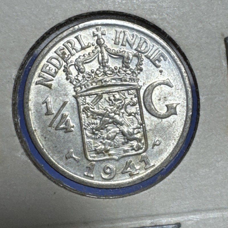 1941 Netherlands 1/4 Gulden Silver Coin, East Indies, great condition 