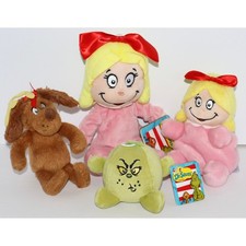 Dr Seuss Aurora Plush Set Cindy Lou Who Max the Dog Grinch Lot
