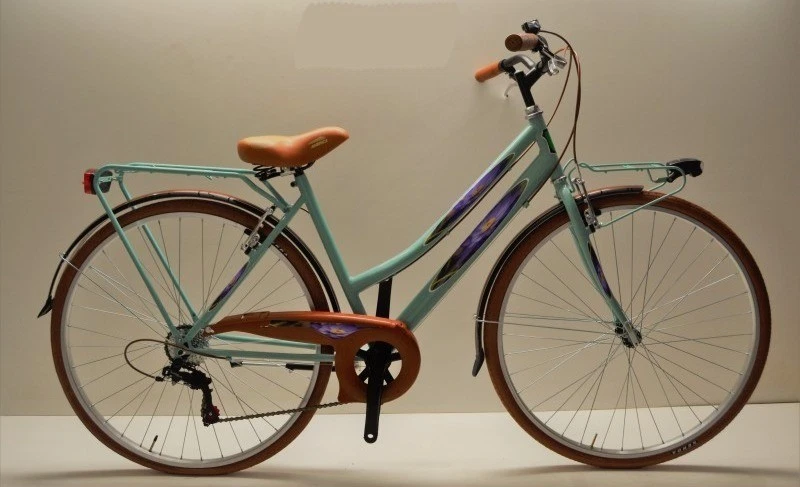 Via Veneto VV605AL Bicicletta Da Passeggio Donna 28" Verde Oliva | Bici Da Donna Vintage Retro Con 6 Velocit&agrave;, Telaio In Alluminio, Parafanghi, Luci LED E Portapacchi