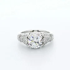 Engagement Ring Vintage 14K White Gold 2.34 Carat Round Lab-Grown Diamond E SI1