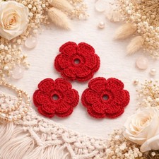 3 Crocheted Flowers, Sewing Appliques, Crocheted Embellishments, Textile Art