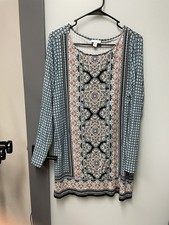 J. Jill Multicolor Print Ladies 3/4 Sleeve Tunic Blouse Size L