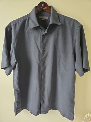 Men s Cezani Lightweight Short Sleeves Button Up Collared Shirt Medium Black
