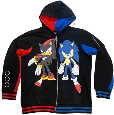 Official Sonic & Shadow Split Zip Hoodie Hot Topic Sega Sonic 3 Rare Size XL
