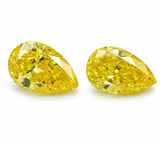 Pair 8x6mm Pear Cut Yellow color Lab grown Diamond IF Clarity GIE Certified