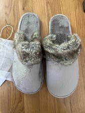 Pottery Barn Slippers Womens Small Gray Ombre Tipped Faux Fur Slip On Size L