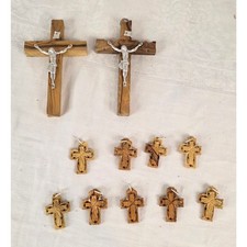 Lot of 11 Wooden Crafting Crosses Two 4 1/2", Nine 1 1/2" Religious Christian
