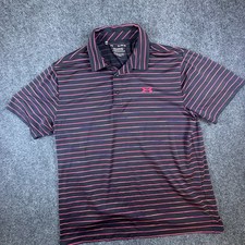 Under Armour The Playoff Polo Shirt Mens XL Black Pink Striped Logo Performance