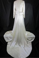 VTG Wedding Gown Custom Bride Dress Ivory Satin, Wide Scallop Train 1930s, 40