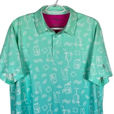 Birdie Bound Performance Golf Polo Shirt Mens M Cocktail Print Green Gradiant