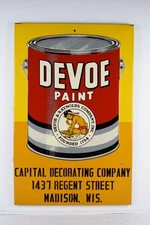 Rare Devoe Paint Embossed Metal Sign Red Can Wisconsin