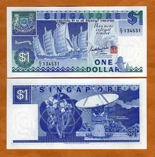Singapore, 1 dollar, ND (1987), P-18a, UNC  sha chuan