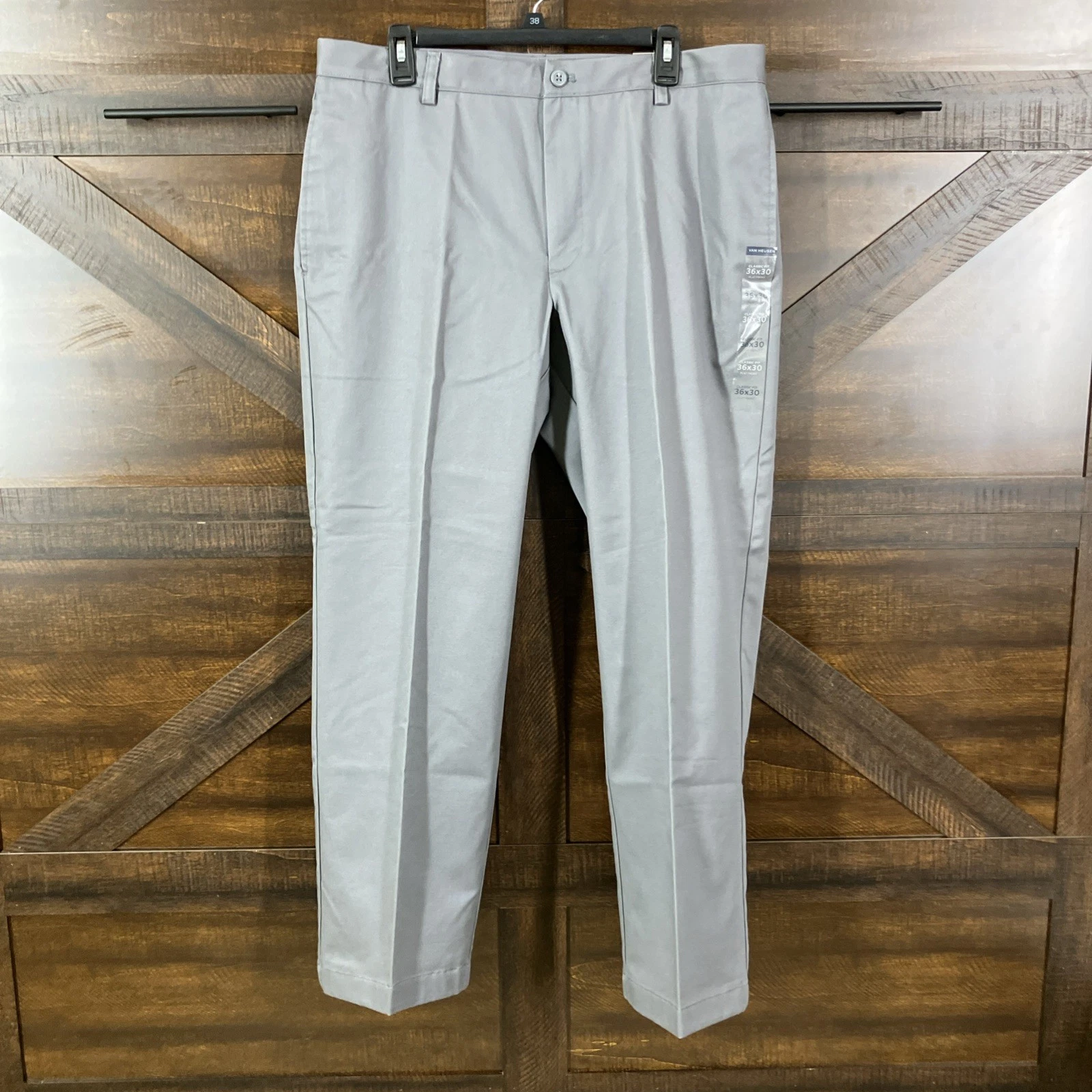 Van Heusen Classic Fit Non-Iron Flex Waist Light Gray Men Size 36W X 30L Flat Fr