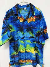 Rima Beach Wear Mens XHawaiian Aloha Shirt Virgin Island St. Thomas Blue Large